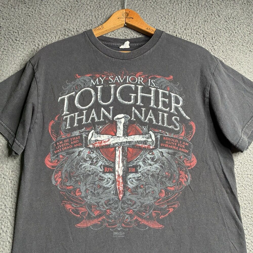 Y2K MMA Style Jesus Cross Graphic T-Shirt Mens Medium Kerusso Black